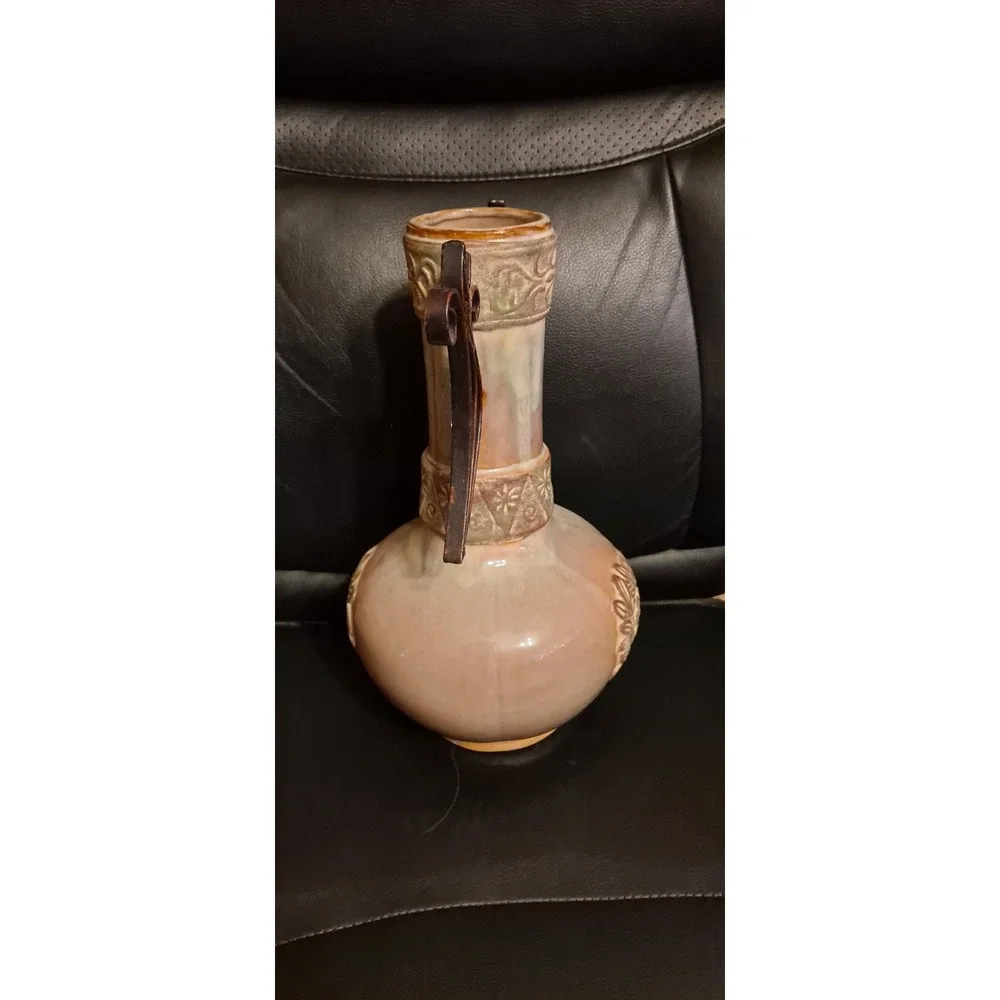Beautiful Ceramic Vase‎ With Metal Side Handles 13.25